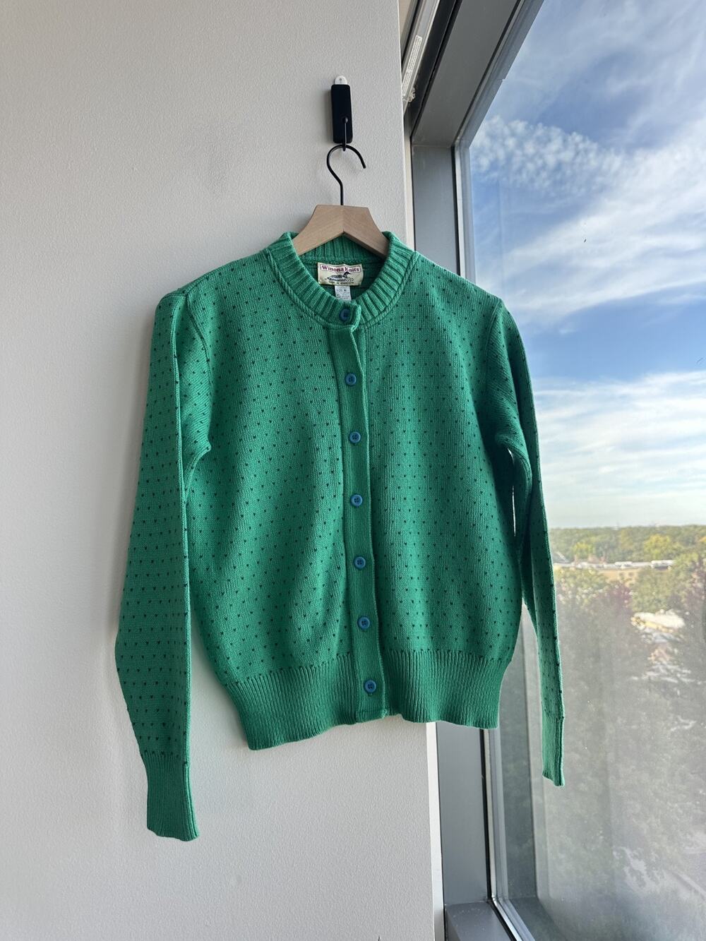 Vintage Winona Knits Women's 100% Cotton Made in Minnesota Green Cardigan Sz M